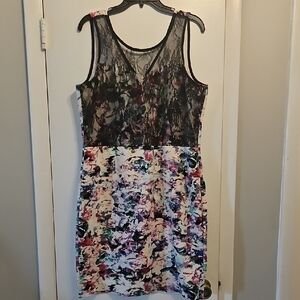 Metaphor Black Lace and Colorful Print Mini Dress -XL